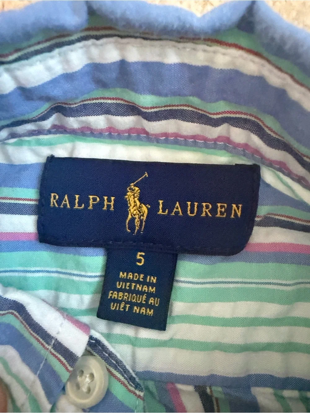 Ralph Lauren Little Boys Pastel Striped Long Sleeve Button Down Shirt Sz 5